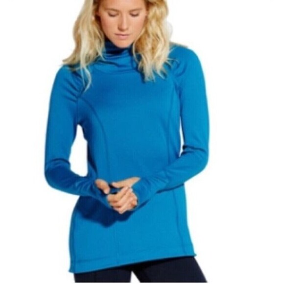 Calia Blue Long Sleeved Athletic Ruched Cowl Funnel Neck Pullover Shirt Small - Picture 1 of 8